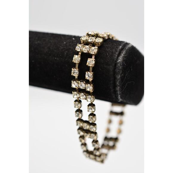 Vintage Crystal Bracelet Prong Rhinestone Silver Tone Sparkling Shiny 1980s BinO - Picture 1 of 12